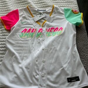 Nike women’s  San Diego Padres City Connect  White and Pink Baseball Jersey